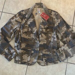 Vintage Y2K Faded Glory Jacket Blazer Denim Brown Camo Grunge Military XL NWT